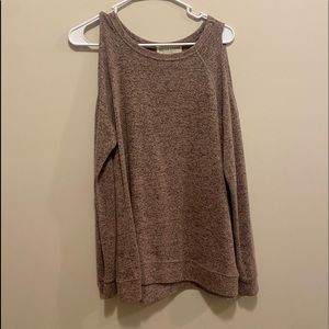Open shoulder long sleeve sweater